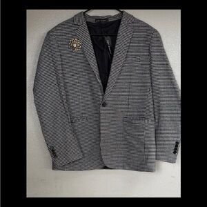 Men's Black and White Houndstooth Blazer